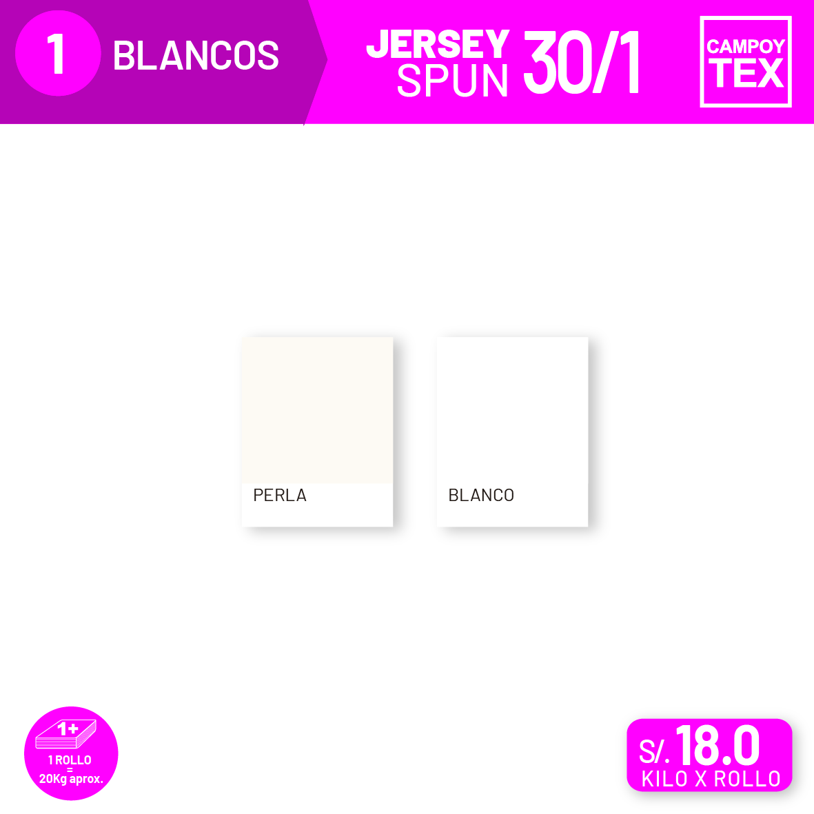 Jersey Spun 30/1 Blancos