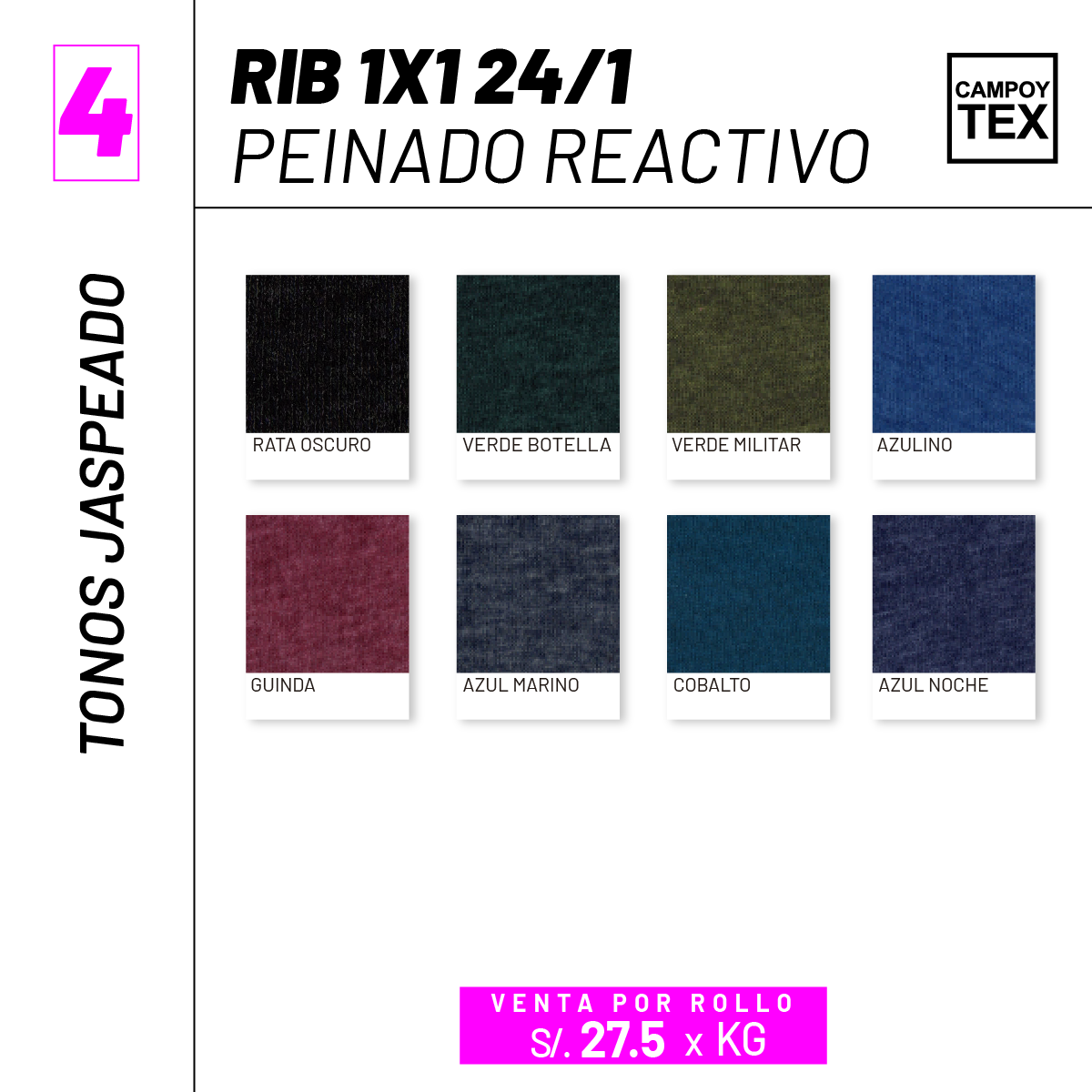 Rib 1x1 24/1 peinado reactivo (complemento Jersey)